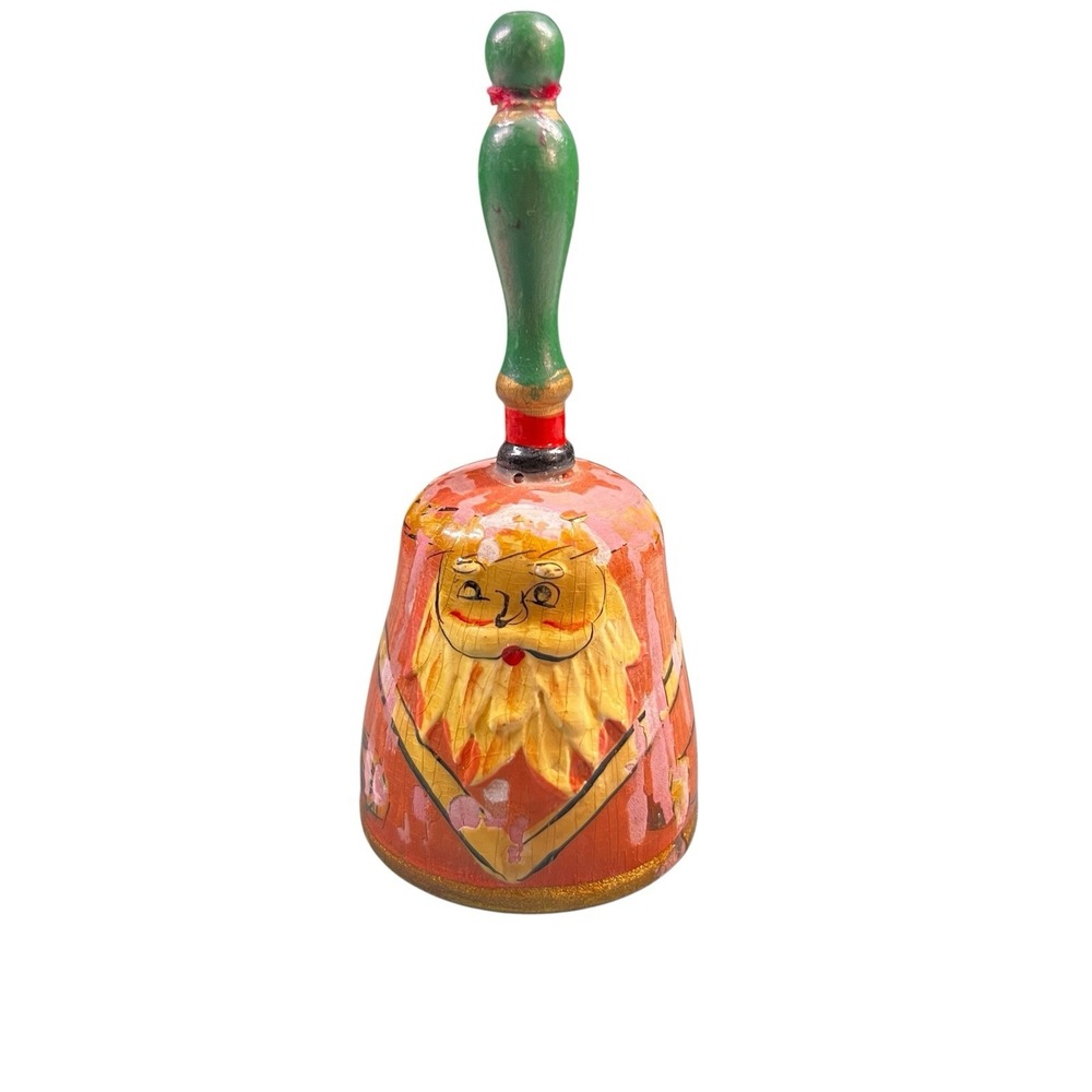 Vintage Hand Painted Wooden‎ Santa Bell Mini Christmas Holiday Decor 4"